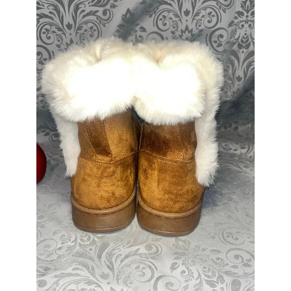 SO Faux Shearling Ankle Boots Tan Cream Fur Size - Picture 3 of 4